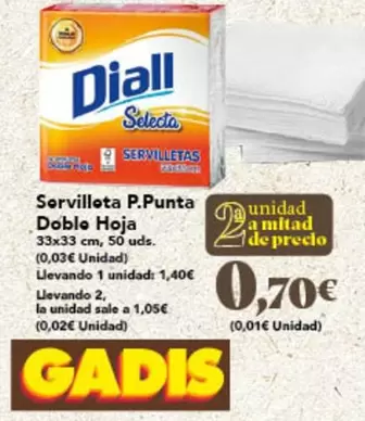 Oferta de Diall - Servilleta P.punta Doble Hoja por 1,4€ en Gadis