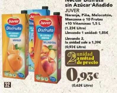 Oferta de Juver - Naranja, Pina, Melocoton, Manzana O 10 Frutas por 1,85€ en Gadis