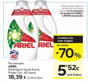 Oferta de Ariel - Detergent Líquid Extra Poder Oxi por 18,39€ en Caprabo