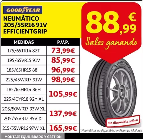 Oferta de Good Year - Neumático 205/55r16 91v Effiecientgrip por 88,99€ en Alcampo