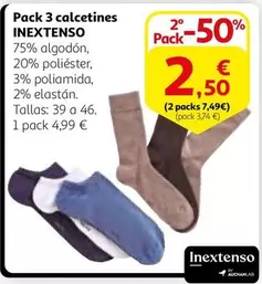 Oferta de Inextenso - Pack 3 Calcetines por 4,99€ en Alcampo