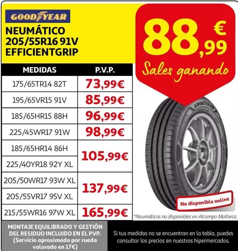 Oferta de Good Year - Neumático Effiecientgrip por 88,99€ en Alcampo