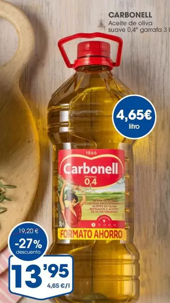 Oferta de Carbonell - Aceite De Oliva Suave 0.4 Garrata 3 por 13,95€ en Supermercados Plaza