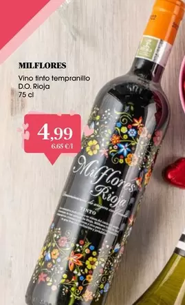 Oferta de Milflores - Vino Tinto Tempranillo por 4,99€ en Supermercados Plaza