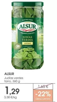 Oferta de Alsur - Judias Verdes Tarro por 1,29€ en Supermercados Plaza