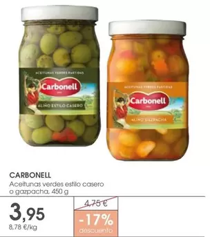 Oferta de Carbonell - Aceitunas Verdes Estilo Casero O Gazpacha por 3,95€ en Supermercados Plaza