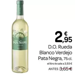 Oferta de Pata Negra - D.o. Rueda Blanco Verdejo por 2,95€ en Supermercados El Jamón