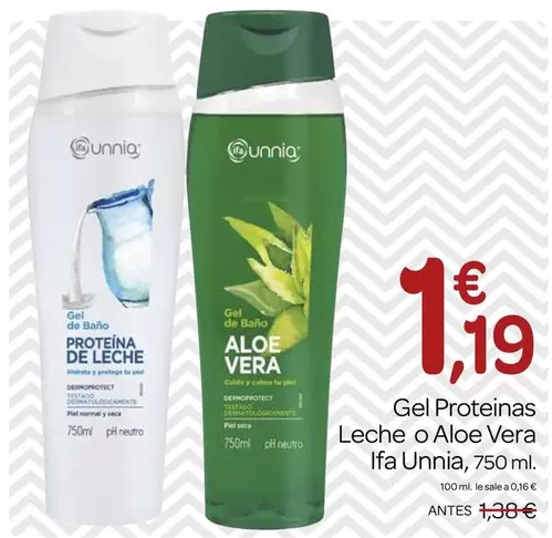 Oferta de Ifa Unnia - Gel Proteinas Leche O Aloe Vera por 1,19€ en Supermercados El Jamón