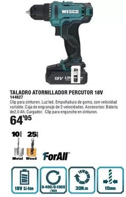 Oferta de Wesco - Taladro Atornillador Percutor 18v por 64,95€ en Ferrcash