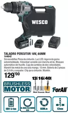 Oferta de Wesco - Taladro Percutor 18v, 60nm por 129€ en Ferrcash