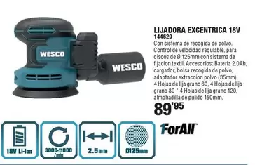 Oferta de Wesco - Lijadora Excentrica 18V por 89,95€ en Ferrcash