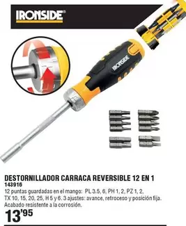 Oferta de Ironside - Destornillador Carraca Reversible 12 En 1 por 13,95€ en Ferrcash