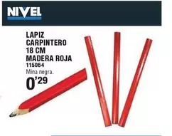 Oferta de Nivel - Lapiz Carpintero 18 Cm Madera Roja por 0,29€ en Ferrcash