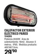 Oferta de Vivahogar - Calefactor Exterior Eléctrico Pared por 29,9€ en Ferrcash