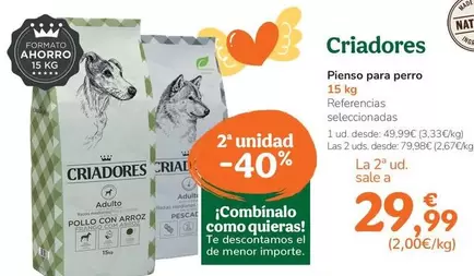 Oferta de Criadores - Pienso Para Perro por 49,99€ en Tiendanimal