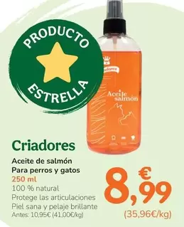 Oferta de Criadores - Aceite De Salmon Para Perros Y Gatos por 8,99€ en Tiendanimal