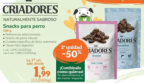 Oferta de Criadores - Snacks Para Perro por 3,99€ en Tiendanimal