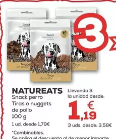 Oferta de Natureats - Snack Perro Tiras O Nuggets De Pollo por 1,79€ en Kiwoko