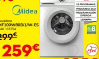 Oferta de Midea - Lavadora F100w80b/1/w-es por 259€ en Conforama