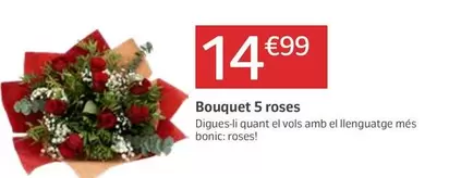 Oferta de Bouquet 5 Roses por 14,99€ en Jardiland