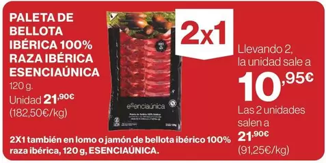 Oferta de Paleta De Bellota Ibérica 100% Raza Ibérica Esenciaúnica por 21,9€ en Supercor