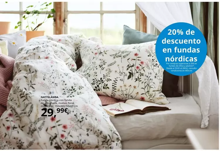 Oferta de Nattslanda - Funda Nordica Con Funda De Almohada, Motivo Floral Multicolor por 29,99€ en IKEA