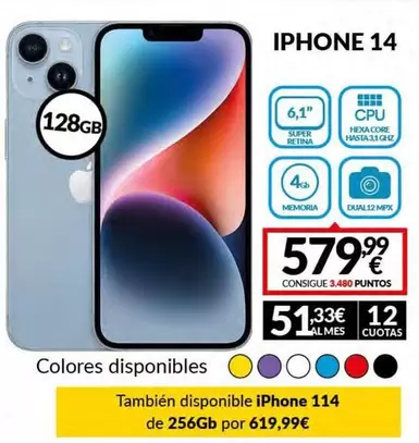 Oferta de Apple - Iphone 14 por 579,99€ en Game