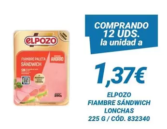 Oferta de Elpozo - Fiambre Sandwich Lonchas por 1,37€ en Dialsur Cash & Carry