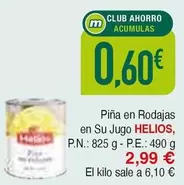 Oferta de Helios - Pina En Rodajas En Su Jugo por 0,6€ en Masymas