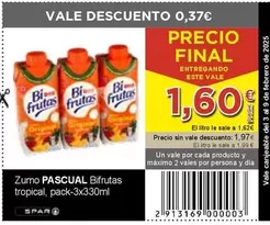 Oferta de Pascual - Zumo Bifrutas Tropical por 1,6€ en SPAR