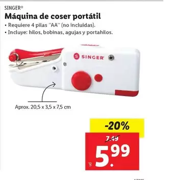 Oferta de Singer - Máquina De Coser Portátil por 5,99€ en Lidl