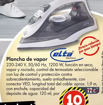 Oferta de Elta - Plancha De Vapor por 10€ en TEDi