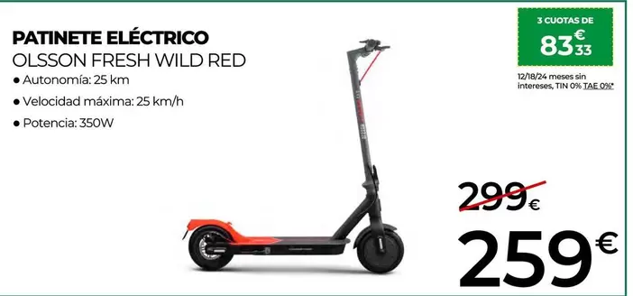 Oferta de Fresh - Patinete Eléctrico Red por 259€ en Feu Vert