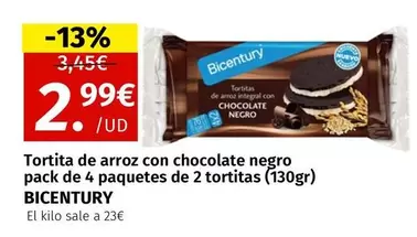 Oferta de Bicentury - Tortita De Arroz Con Chocolate Negro Pack De 4 Paquetes De 2 Tortitas por 2,99€ en Maskom Supermercados