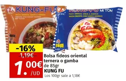 Oferta de Kung Fu - Bolsa Fideos Oriental Ternera O Gamba  por 1€ en Maskom Supermercados