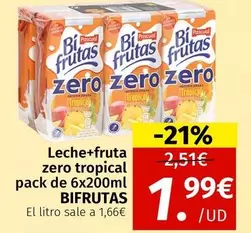 Oferta de Bifrutas - Leche + Fruta Zero Tropical por 1,99€ en Maskom Supermercados