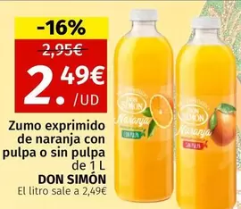 Oferta de Don Simón - Zumo Exprimido De Naranja Con Pulpa O Sin Pulpa por 2,49€ en Maskom Supermercados