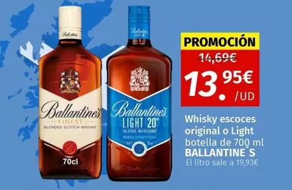 Oferta de Ballantine's - Whisky Escoces Original O Light Botella  por 13,95€ en Maskom Supermercados