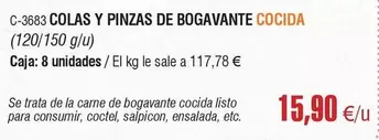 Oferta de Colas Y Pinzas De Bogavante Cocida por 15,9€ en Abordo