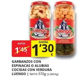 Oferta de Luengo - Garbanzos Con Espinacas O Alubias Cocidas Con Verdura por 1,3€ en Supermercados MAS