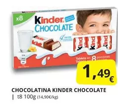 Oferta de Kinder - Chocolatina Chocolate por 1,49€ en Supermercados MAS