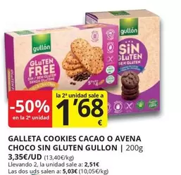 Oferta de Gullón - Galleta Cookies Cacao O Avena Choco Sin Gluten por 3,35€ en Supermercados MAS