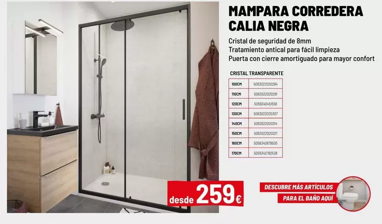 Oferta de Cristal - Mampara Corredera Calia Negra por 259€ en Brico Depôt