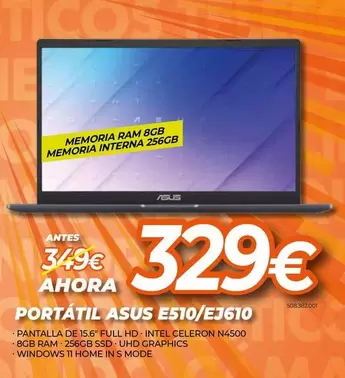 Oferta de Asus - Portatil  por 329€ en Expert