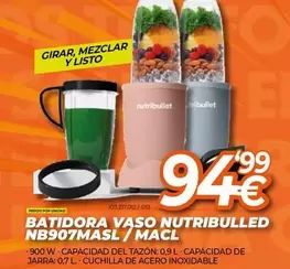 Oferta de Nutribullet - Batidora Vaso NB907 Masl/Macl  por 94,99€ en Expert