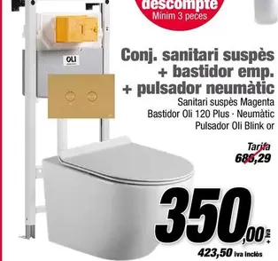 Oferta de OLI - Conj. Sanitari Suspès + Bastidor Emp. + Pulsador Neumatic por 350€ en Ferrolan