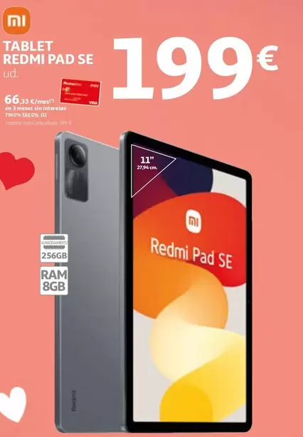 Oferta de Xiaomi - Tablet Redmi Pad Se por 199€ en Alcampo