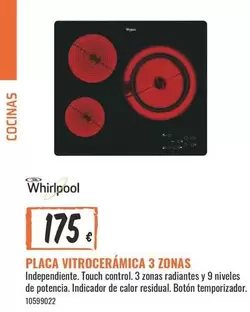 Oferta de Whirlpool - Placa Vitroceramica 3 Zonas por 175€ en Obramat