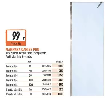 Oferta de Cristal - Mampara Caribe Pro por 99€ en Obramat