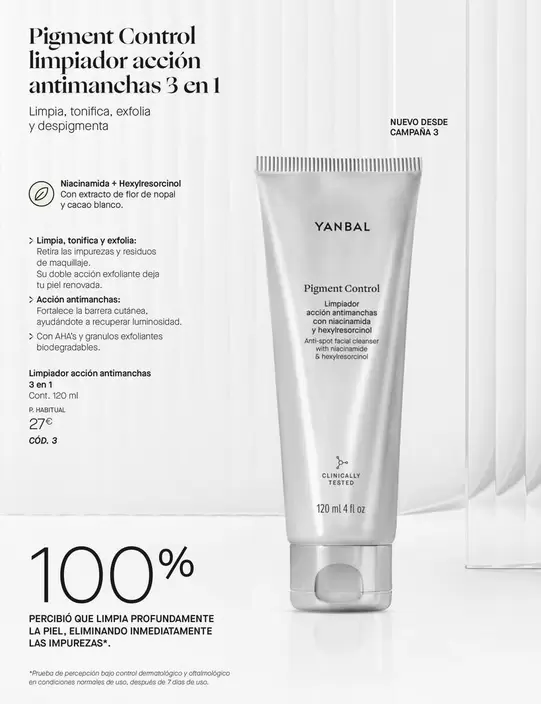 Oferta de Pigment Control Limpiador Acción Antimanchas 3 En 1 por 27€ en Yanbal